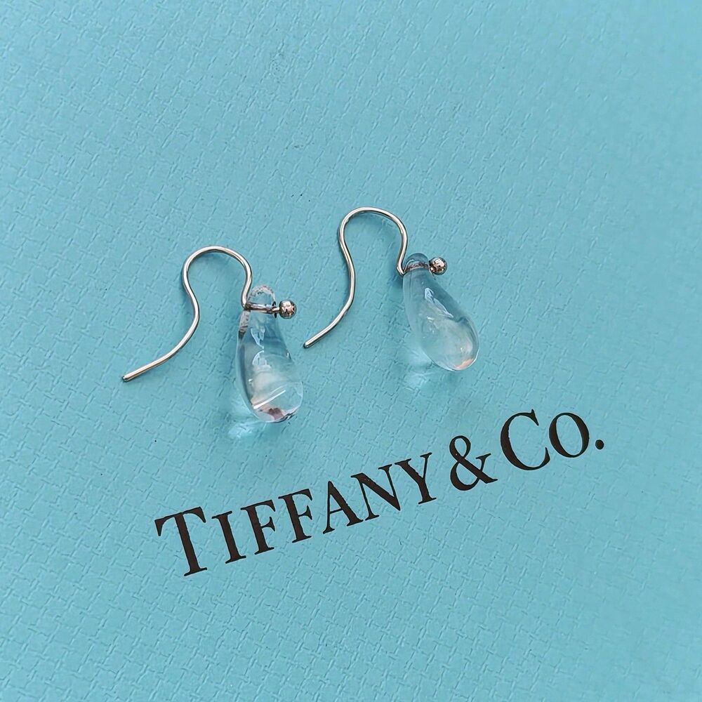 RARE Tiffany & Co. Elsa Peretti Platinum Crystal Rock Teardrop Pierced Earrings